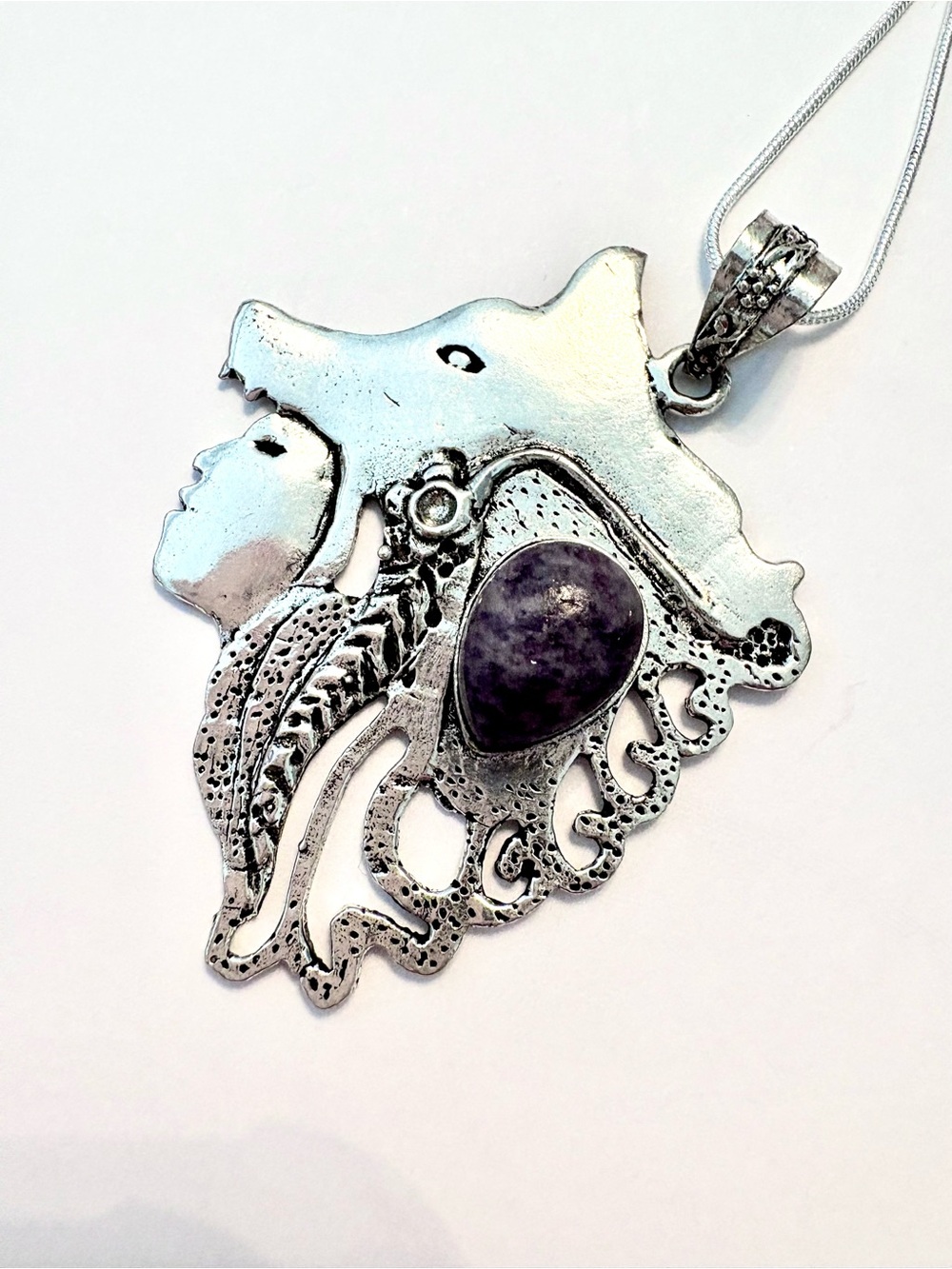 2 1/2,inch, Lepidolite, on Native American with  Headdress pendant on chain. - Picture 2 of 6